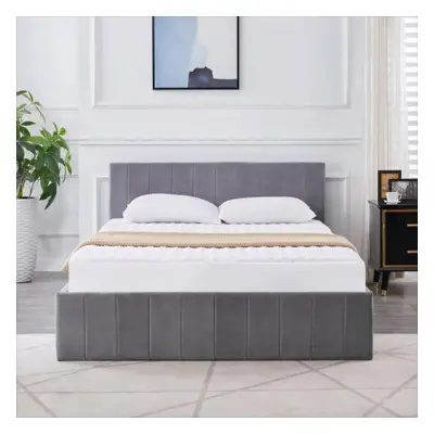 Ottoman Storage Bed grey 3ft single and mattress line pattern fabric velvet bedroom furniture