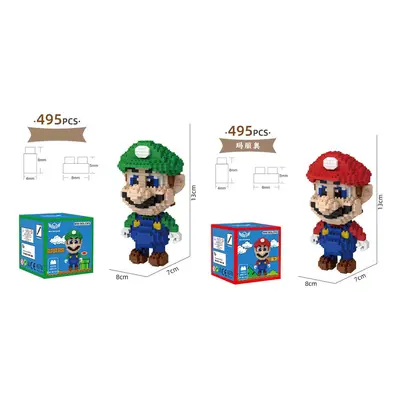 (Red Green Mario 2pcs) 12PCS Super Mario Luigi Building Blocks Puzzle Micro 3D Figures Brick Toy