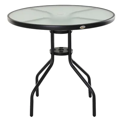 Outsunny 80cm Outdoor Round Dining Table with Tempered Glass Top