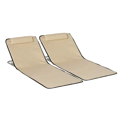 Outsunny Pieces Outdoor Beach Mat Steel Reclining Chair Set w/ Pillow Beige