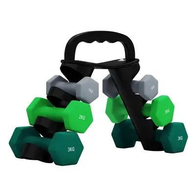 SPORTNOW Dumbbells Set with Carry Storage Rack, x 1kg, x 2kg, x 3kg