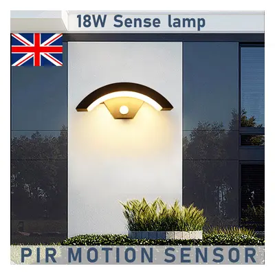 16W Modern LED Wall Light Outdoor PIR Motion Sensor Curved Garden Lamp