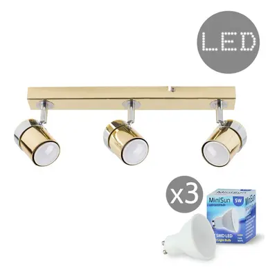 Modern Way Adjustable Chrome & Polished Gold Effect Straight Bar Ceiling Spotlight Fitting - Wit