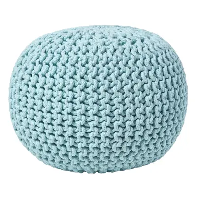 (Pastel Blue) Knitted Cotton Pouffe Footstool Round x cm