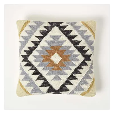 (Gold & Black) Handwoven Kilim Cushion with Feather Filling