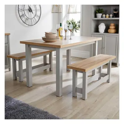 Grey Painted Oak Breakfast Table and Bench Set of Benches Two Tone