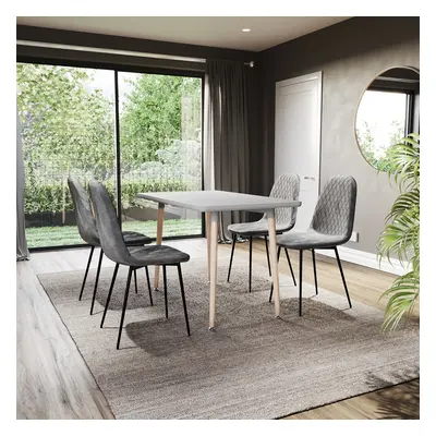 (Grey, 6) Luton Velvet Dining Chair Set Kitchen Room Home