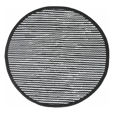 (150 cm Round) Groove Black and White Monochrome Stripy Cotton Chindi Rug