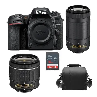 Nikon D7500 Kit Af-P 18-55Mm Vr+Af-P 70-300Mm Ed Vr Dx+Bag+16G Sd Card