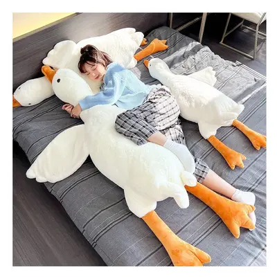 (WHITE, 130cm) 190cm Giant Long Plush White Goose Toy Stuffed Lifelike Big Wings Duck Hug Massag