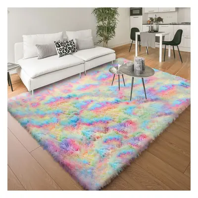 (200cm x 290cm (6ft 8" x 9ft 7"), Rainbow) Anti Slip Shaggy Rug For Living Room Runner Carpet