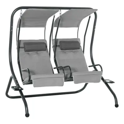 Outsunny Canopy Swing Separate Relax Chairs w/ Removable Canopy Grey