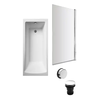 Square Single Ended Bath, Square Screen and Chrome Waste - x 700mm