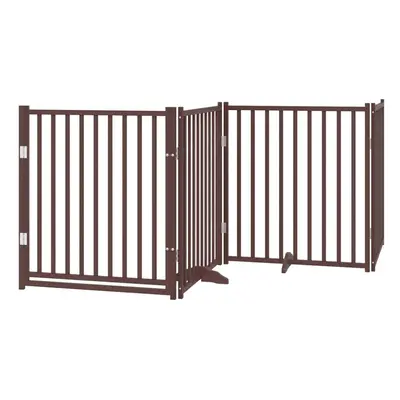 (brown oak, x x cm/ pcs) vidaXL Dog Gate with Door Foldable Dog Fence Barrier Pet Gate Solid Woo