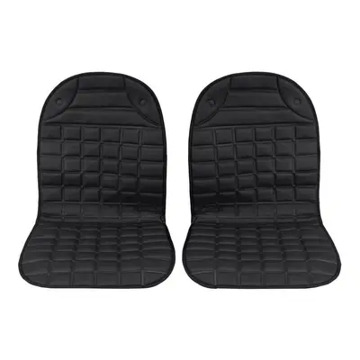 (Black) Car Front Seat Heating Cover Pad with Intelligent Temperature Controller 2pcs 12V