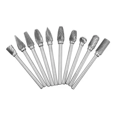 10pcs 3mm Shank Tungsten Steel Carbide Burr Set Single Line 6mm Head Rotary Drill Bit