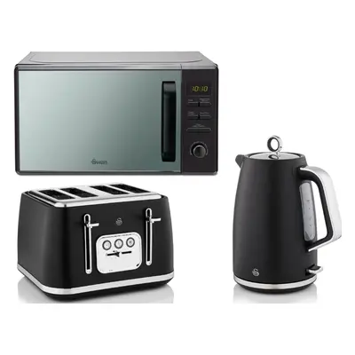 Swan Serenity Black Kettle, Slice Toaster & 800W Digital Microwave