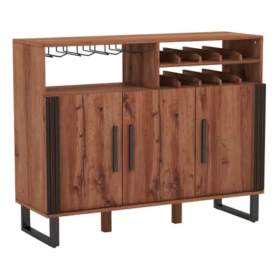 Home Wine Bar Cabinet Kitchen 3-door Buffet Storage Cabinet Wine Rack w/Shelf