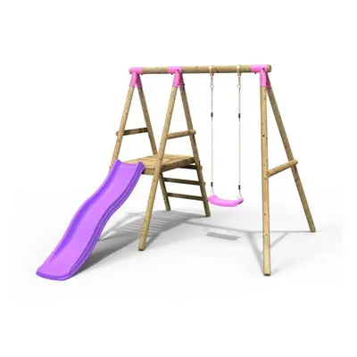 Rebo Apollo Wooden Garden Swing Set with Platform and Slide - Pink