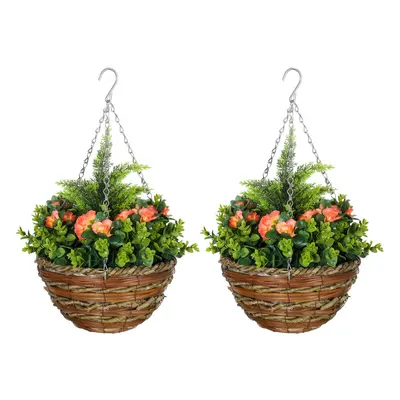 Outsunny PCs Artificial Lisianthus Flower Hanging Planter Basket Orange