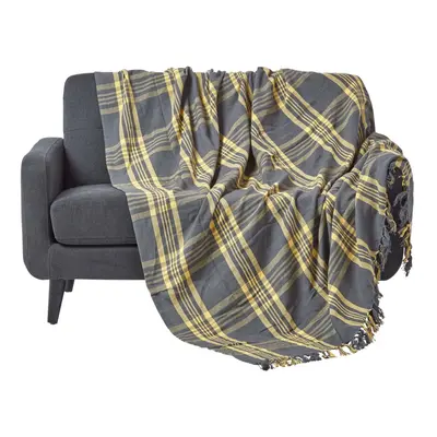 (Grey & Yellow, x cm) Tartan Check Sofa and Bed Throw