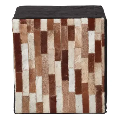 Homescapes Brown and Black Patchwork Cube Pouffe Suede Leather x x cm