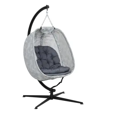 Outsunny Hanging Egg Chair Outdoor Indoor Swing Chair, Folding Basket, Grey