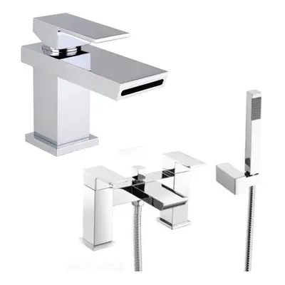 Leo Waterfall Basin Mono Mixer & Bath Shower Mixer Taps Chrome