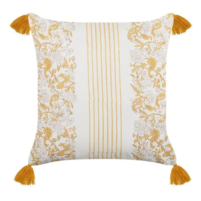 Cotton Cushion Flower Pattern 45x45 cm Yellow and White BILOBA