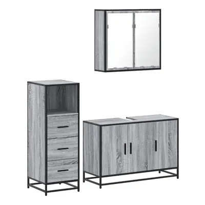 (grey sonoma) vidaXL Piece Bathroom Furniture Set Grey Sonoma Engineered Wood