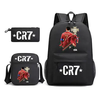 (6) 3pcs Football CR7 Backpack 3D Printe Teens Shoulder Bags