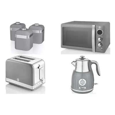 SWAN Retro Grey Dial Kettle Slice Toaster Microwave & Canisters Set