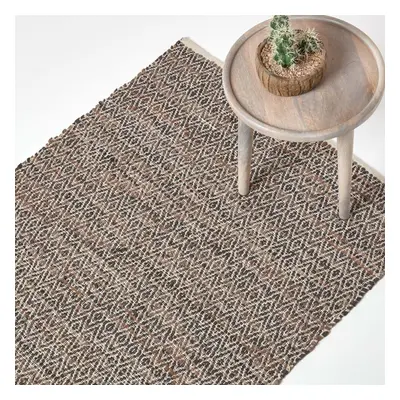 (150 x cm, Brown) Real Leather Handwoven Diamond Pattern Rug