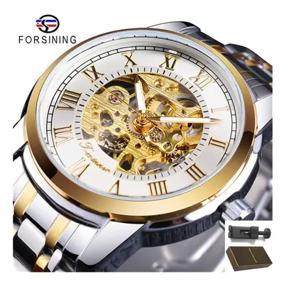 (with box 4) Forsining Luxury skeleton hollow fashion mechanical hand