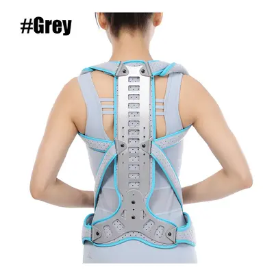 (S, Grey) Metal Full Back Brace Posture Corrector Men Women Upper Back Straightener