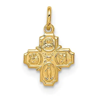 14K Yellow Gold Solid Polished Tiny 4-Way Medal Pendant