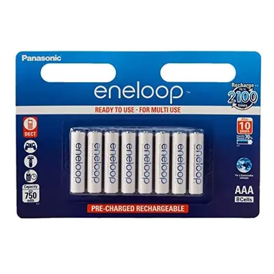 Panasonic Eneloop AAA Micro 750mAh Eneloop NiMH Ready to Use Rechargeable Battery BK-4MCCE (8 Cl