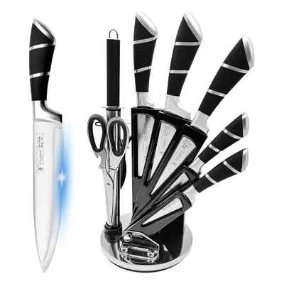 (Black) Kitchen Knife Set, Piece Professional Kitchen Set with Degree Rotating Acrylic Stand, Kn