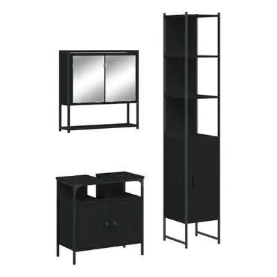 vidaXL Bathroom Furniture Set Piece Mirror Cabinet Black Engineered Wood