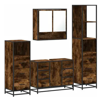 (smoked oak) vidaXL 4ÃÂ Piece Bathroom Furniture SetÃÂ Black Engineered Wood bathroom cabinet