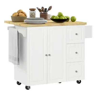 HOMCOM Drop-Leaf Kitchen Island on Wheels Utility Storage Cart with Drawers