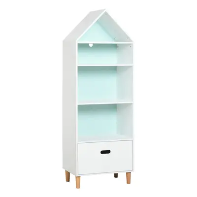 HOMCOM 142x50cm Child's Rocket Bookshelf w/ Shelves Drawer Wood Legs White