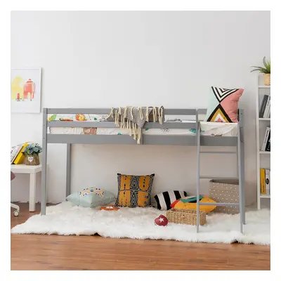 Children Grey Bunkbed Mid Sleeper, Pine Wooden Kids Bed, Grey Kids Bed