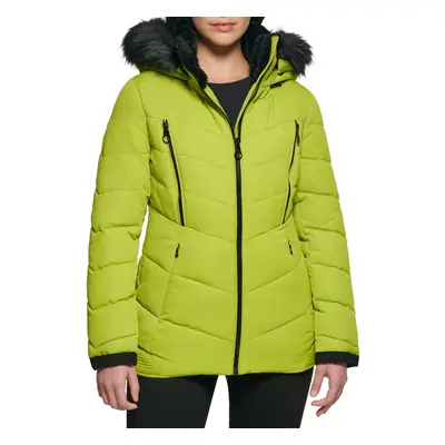 GUESS Women's Cold Weather Hooded Puffer Coat Lime Medium