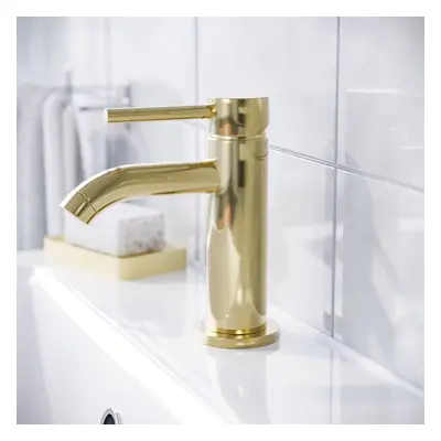 Nes Home Brushed Brass Cloakroom Round Basin Mono Mixer Tap and Waste