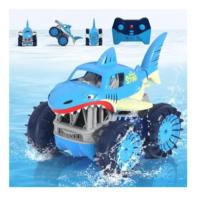 Amphibious Remote Control Cars Ajustable LED Light, Direct Charge RC Stunt Car Shark Toys, 2.4G 