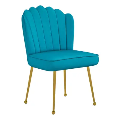 HOMCOM Velvet-Feel Shell Accent Chair Home Bedroom Lounge Metal Legs Blue