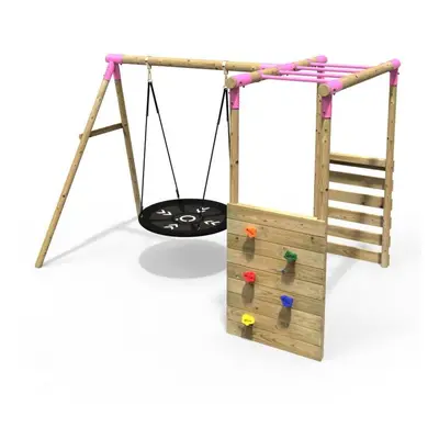 (Monkey Bars - Mercury, Pink) Rebo Wooden Children's Garden Swing Set with Monkey Bars