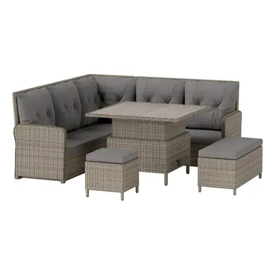 Outsunny PCs Rattan Garden Furniture Sectional Corner Sofa, Light Grey