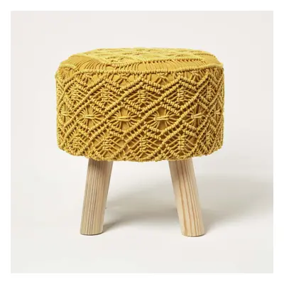 (Yellow) Willow Macrame Teal Green Footstool